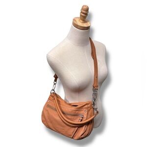 Liebeskind Caramel Leather Hobo Slouch Medium Sling Crossbody Boho Bag